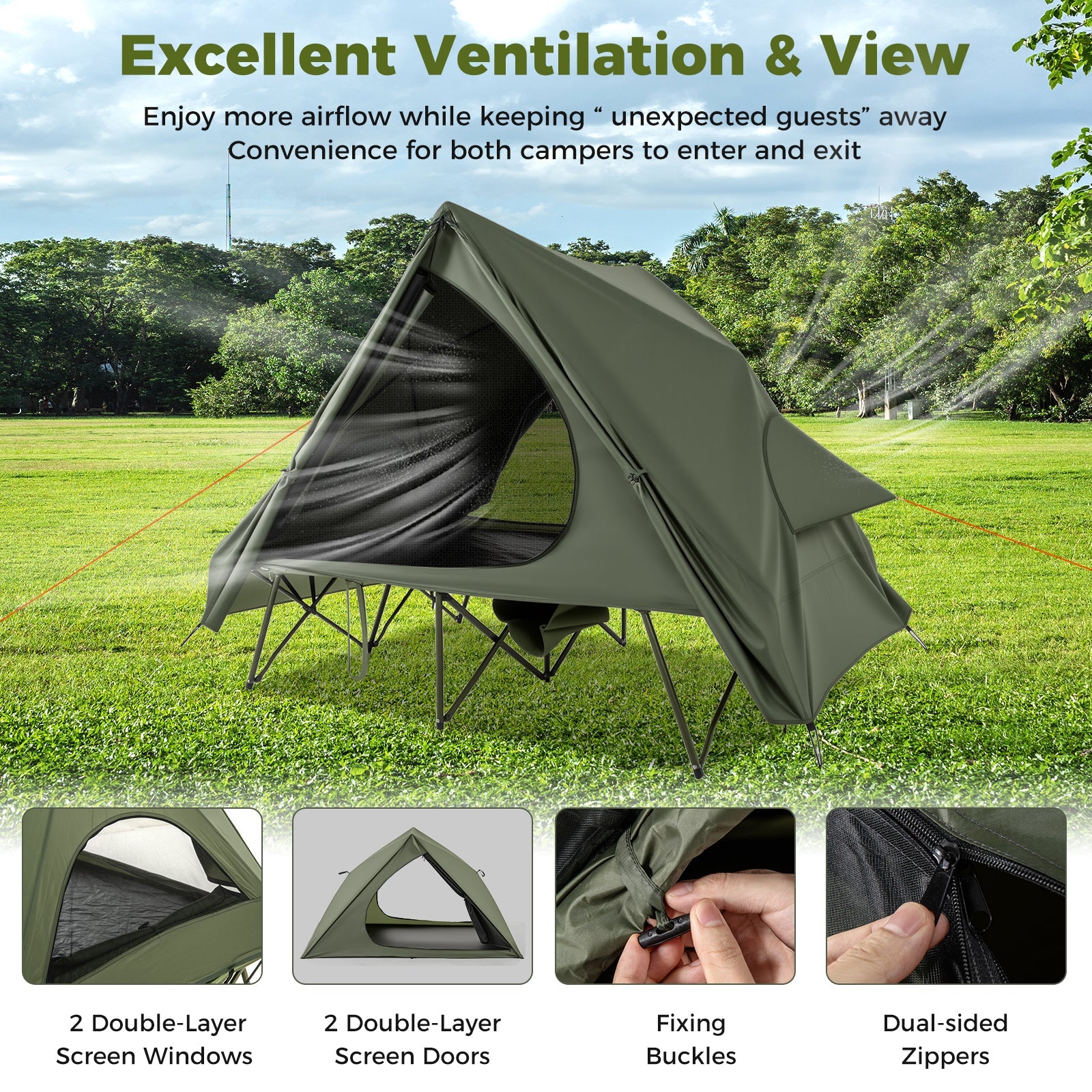 Foldable 2-Person Camping Cot with Pop-up Tent