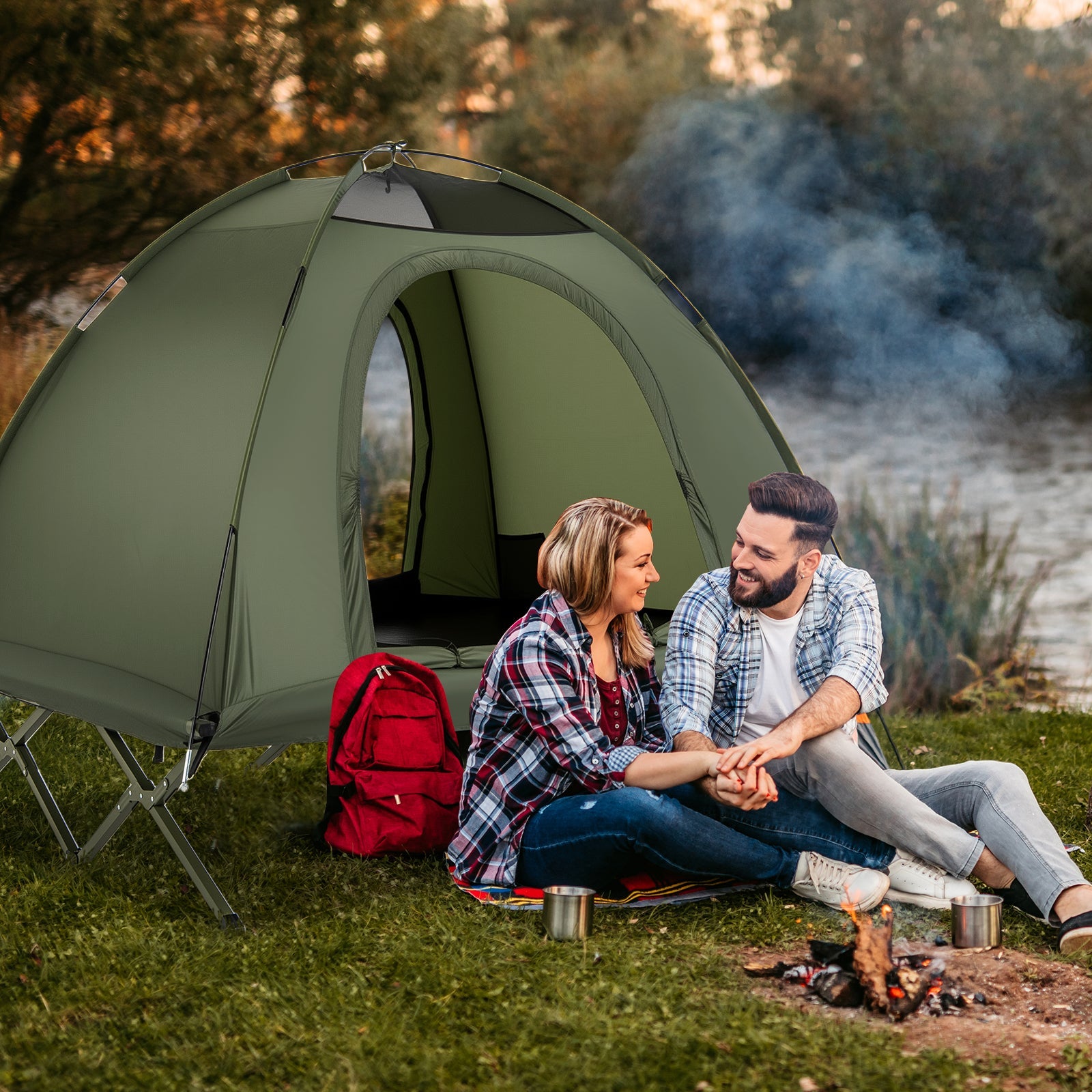 2-Person Camping Cot Tent Foldable Off-Ground