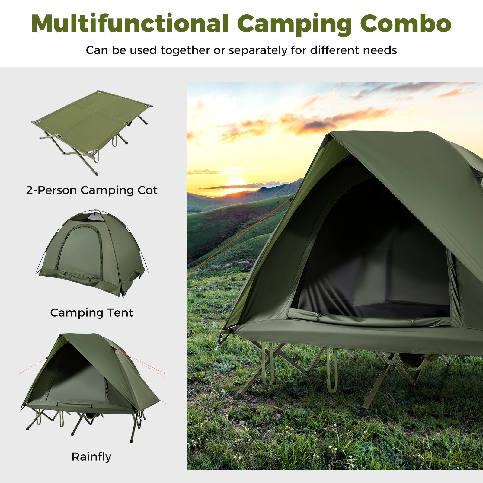 2-Person Camping Cot Tent Foldable Off-Ground