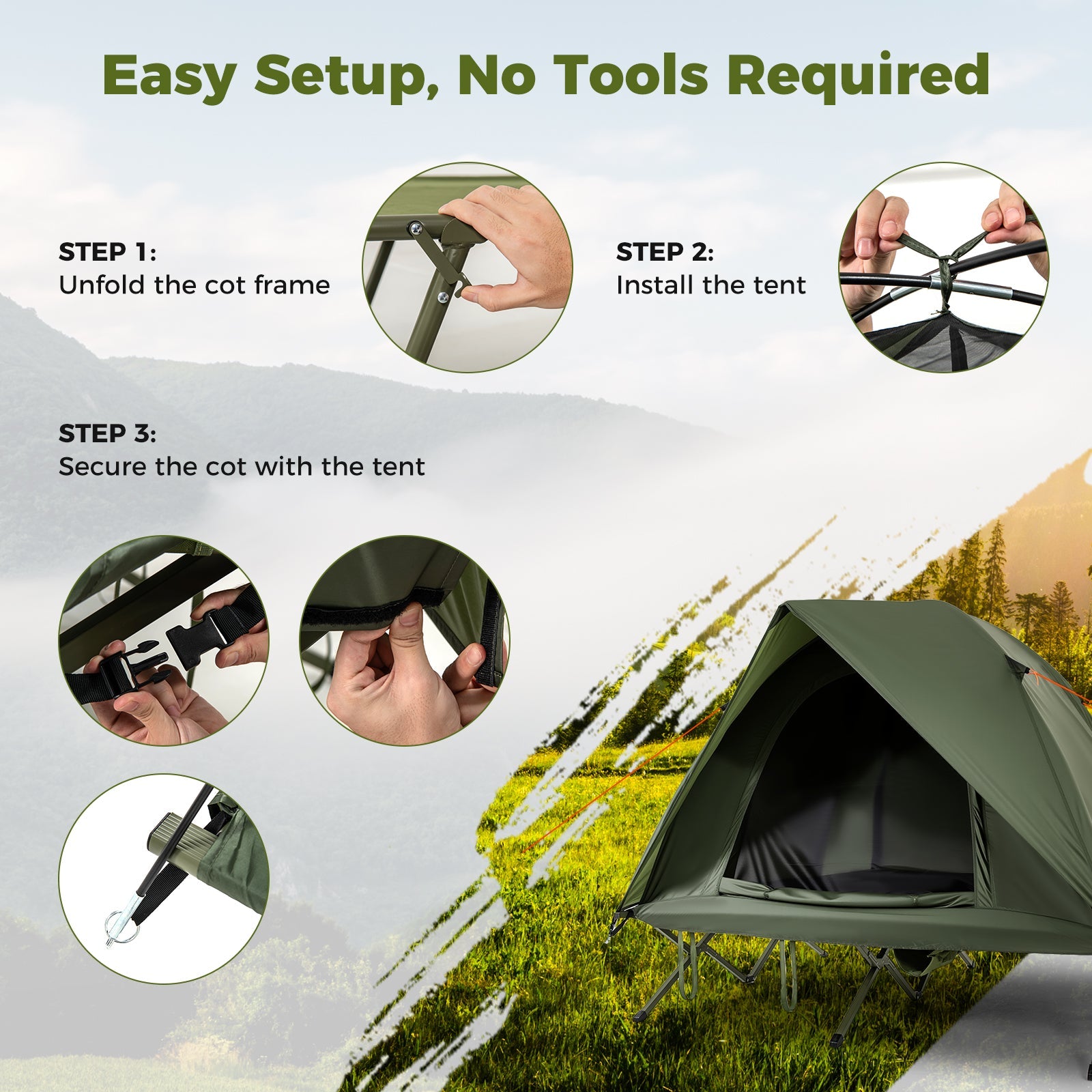 2-Person Camping Cot Tent Foldable Off-Ground