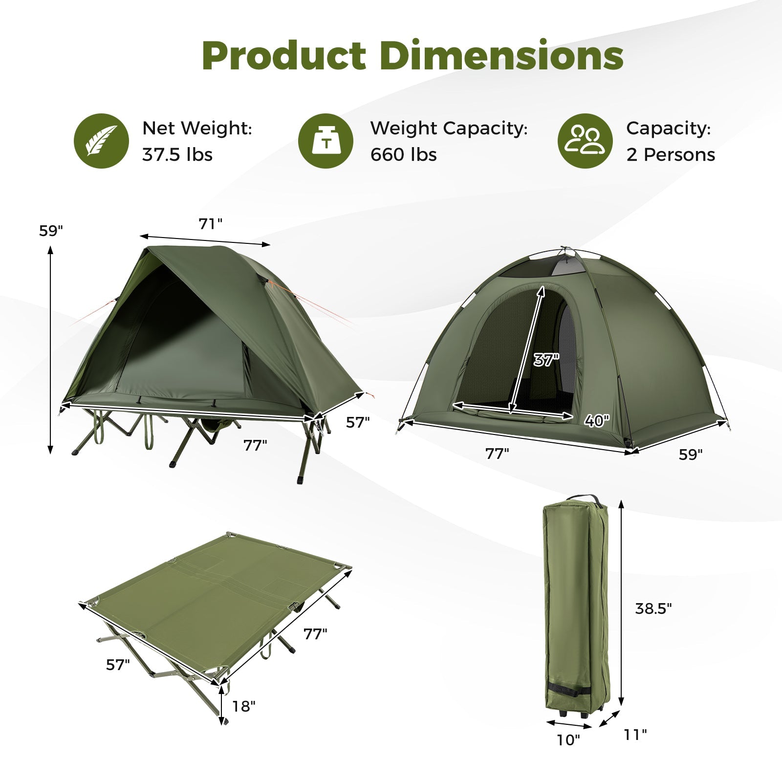 2-Person Camping Cot Tent Foldable Off-Ground