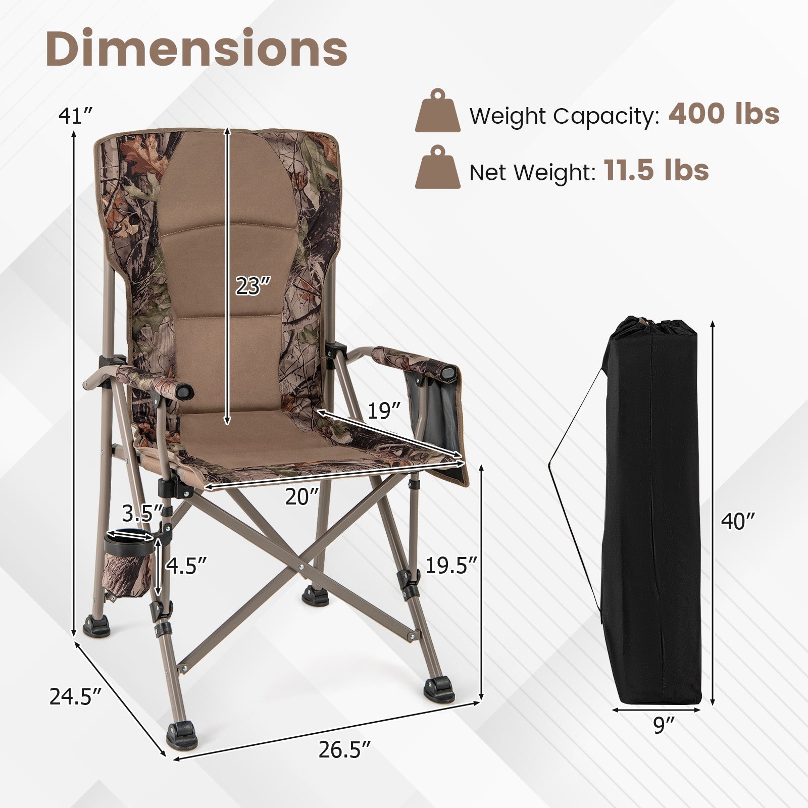Portable Camping Chair UP TO 400 LBS