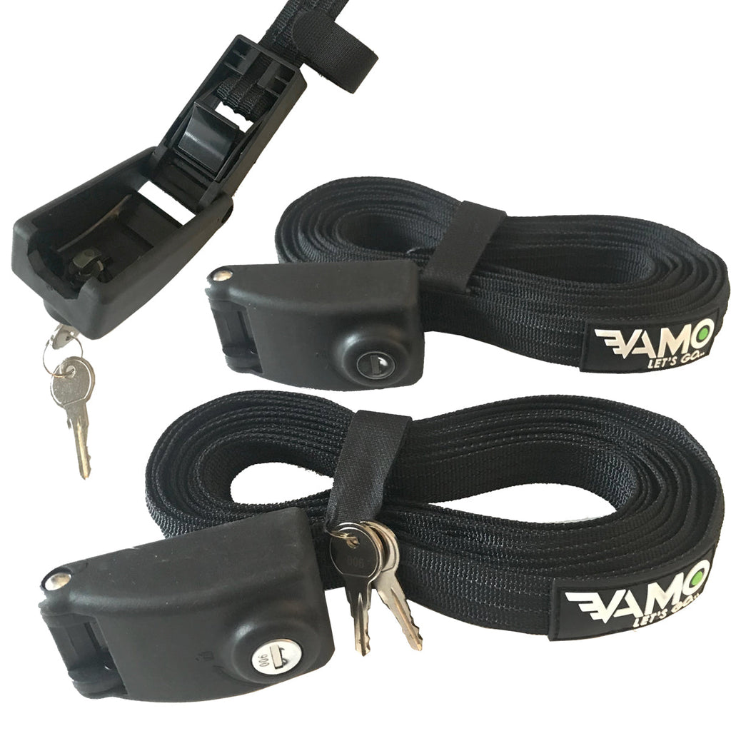 KEYED Locking Tie Down Straps w/ Interwoven Braided Steel Cables-