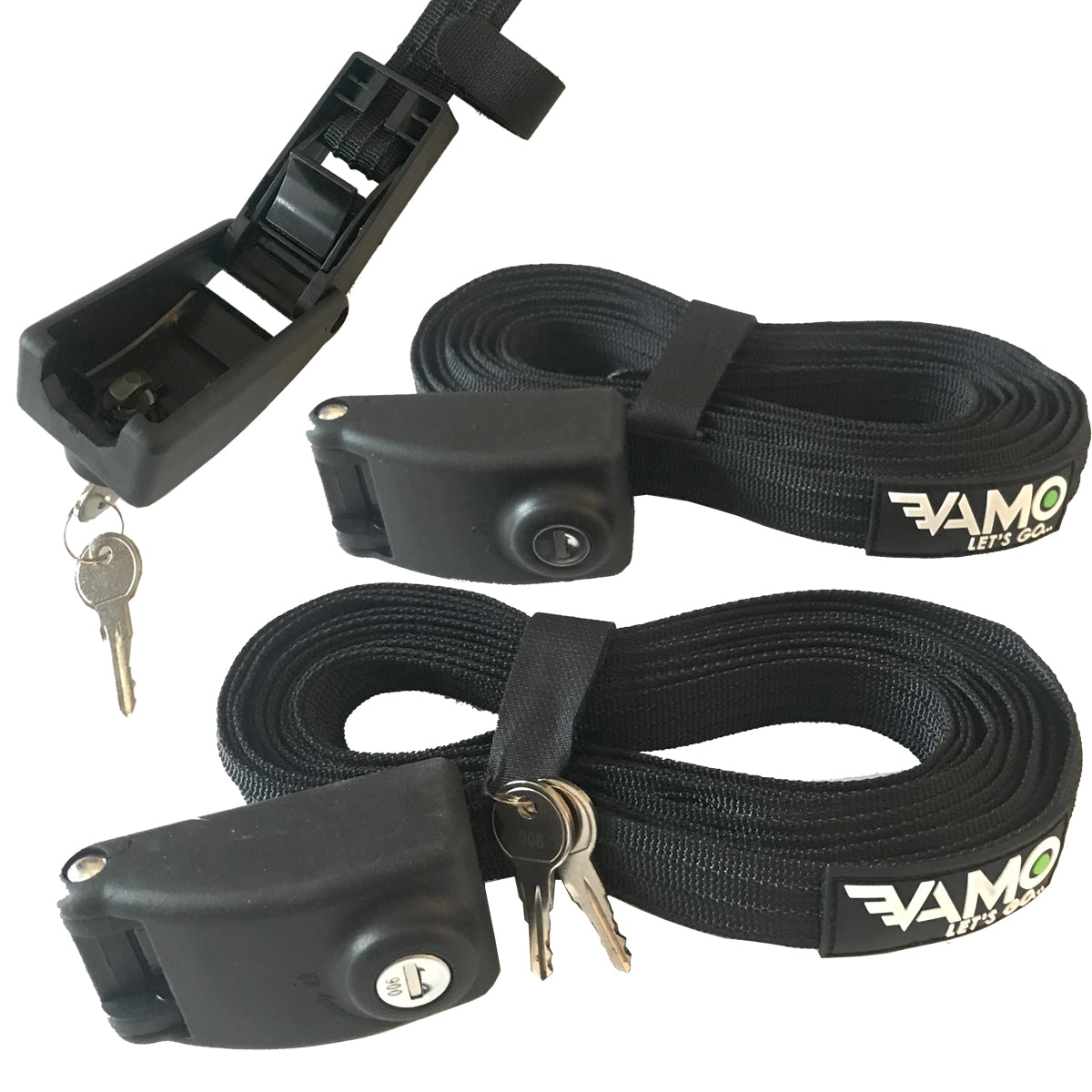 KEYED Locking Tie Down Straps w/ Interwoven Braided Steel Cables-