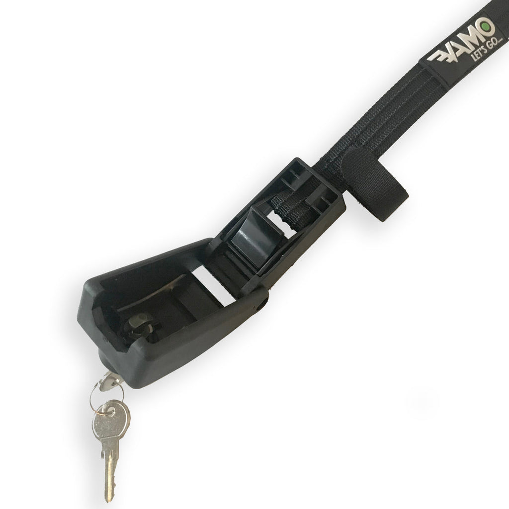 KEYED Locking Tie Down Straps w/ Interwoven Braided Steel Cables-