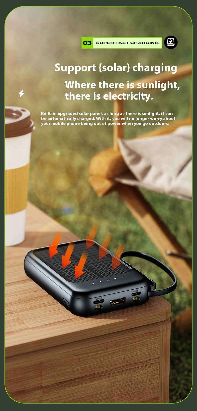 Solar Charging Unit With Cable