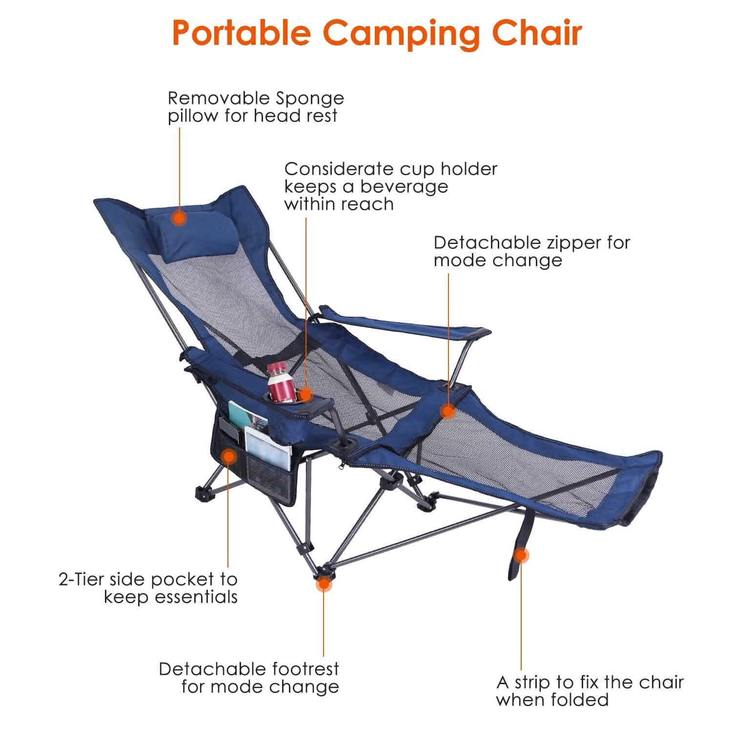 Foldable Camping Chair Heavy Duty Steel Lawn Chair