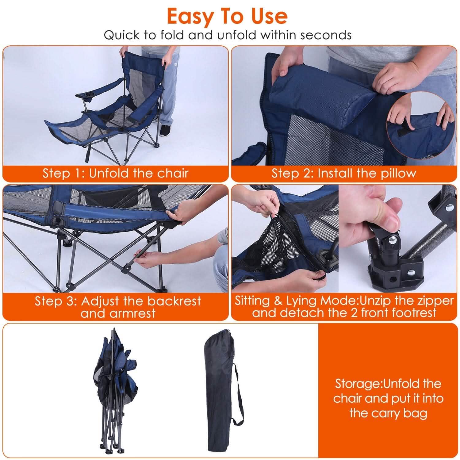 Foldable Camping Chair Heavy Duty Steel Lawn Chair