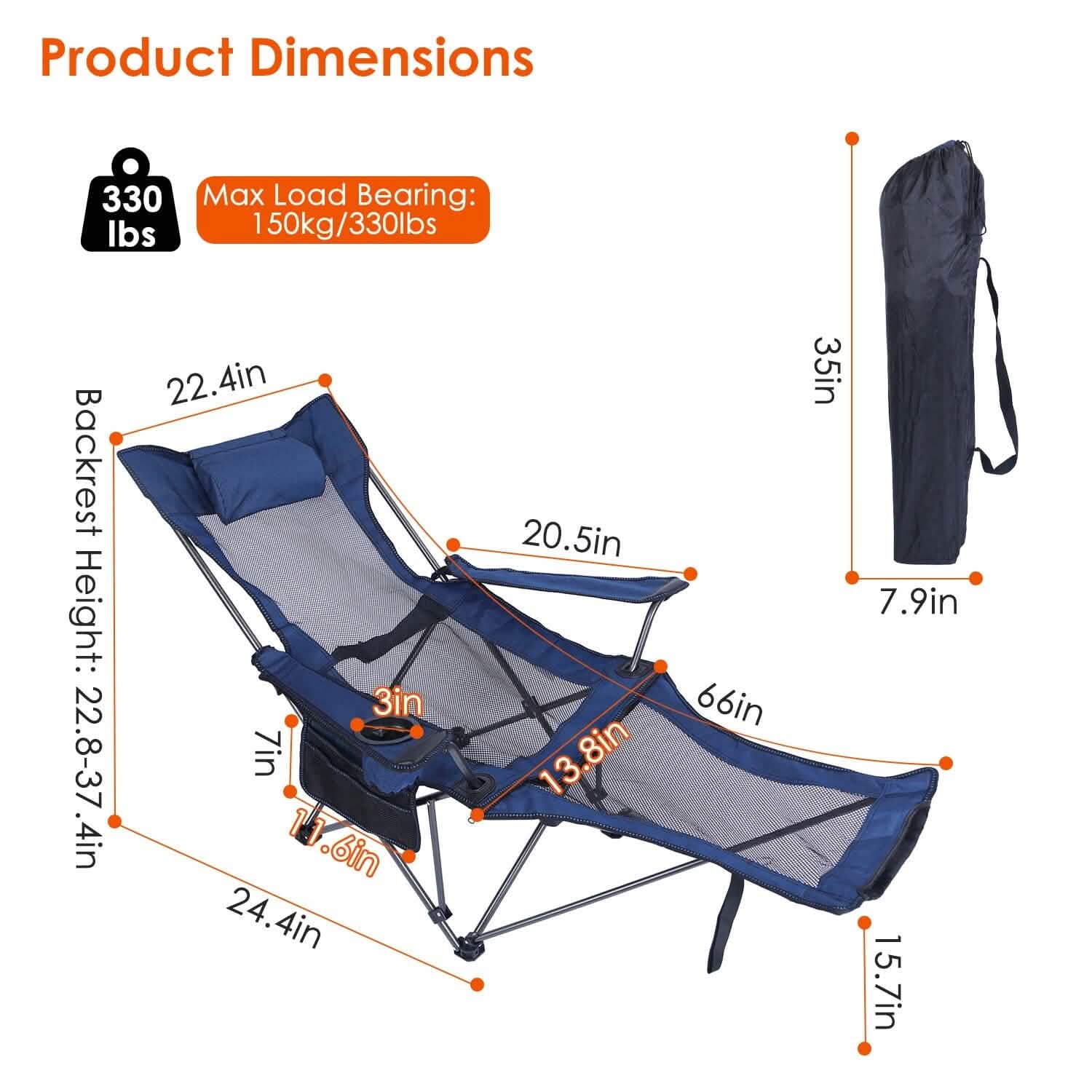 Foldable Camping Chair Heavy Duty Steel Lawn Chair
