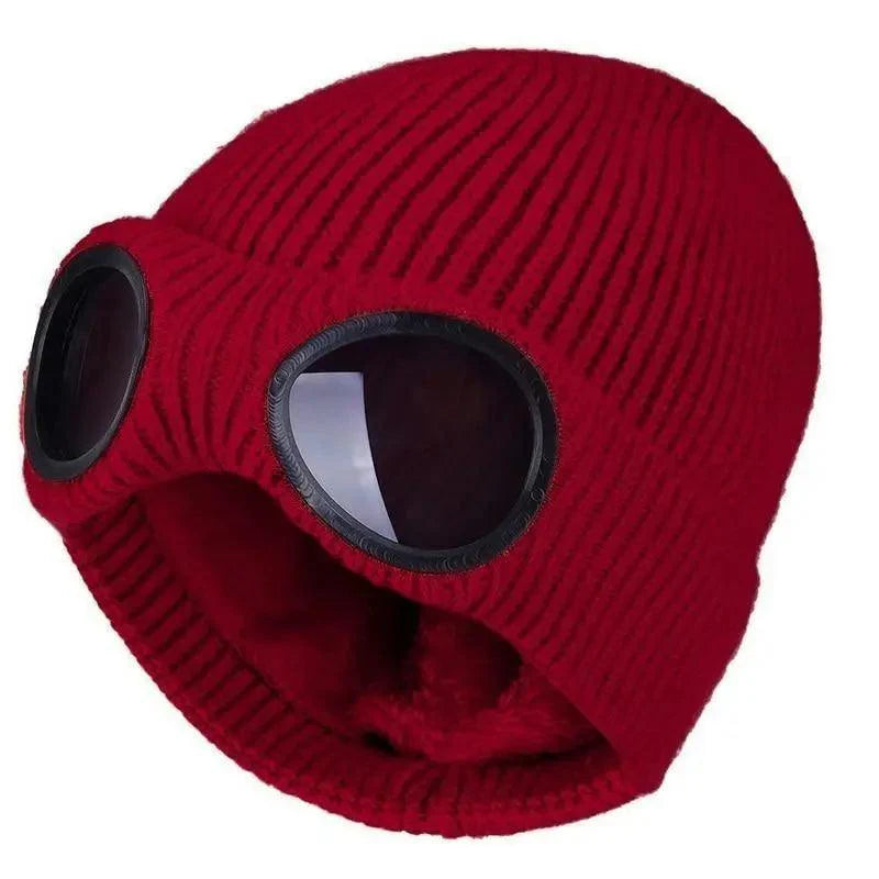Warm Classic Unisex Wool Knitted Goggles Beanie