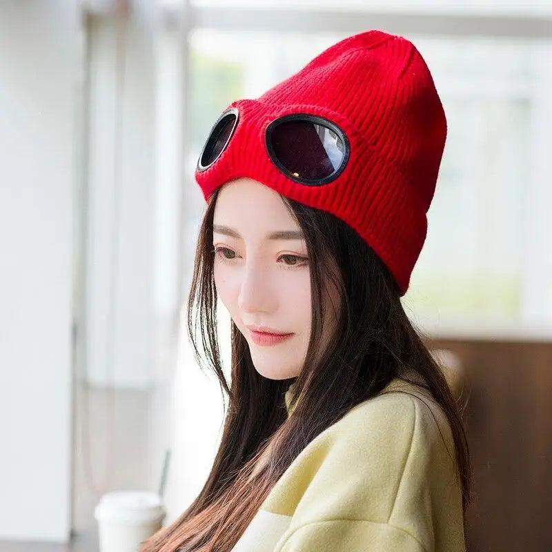 Warm Classic Unisex Wool Knitted Goggles Beanie