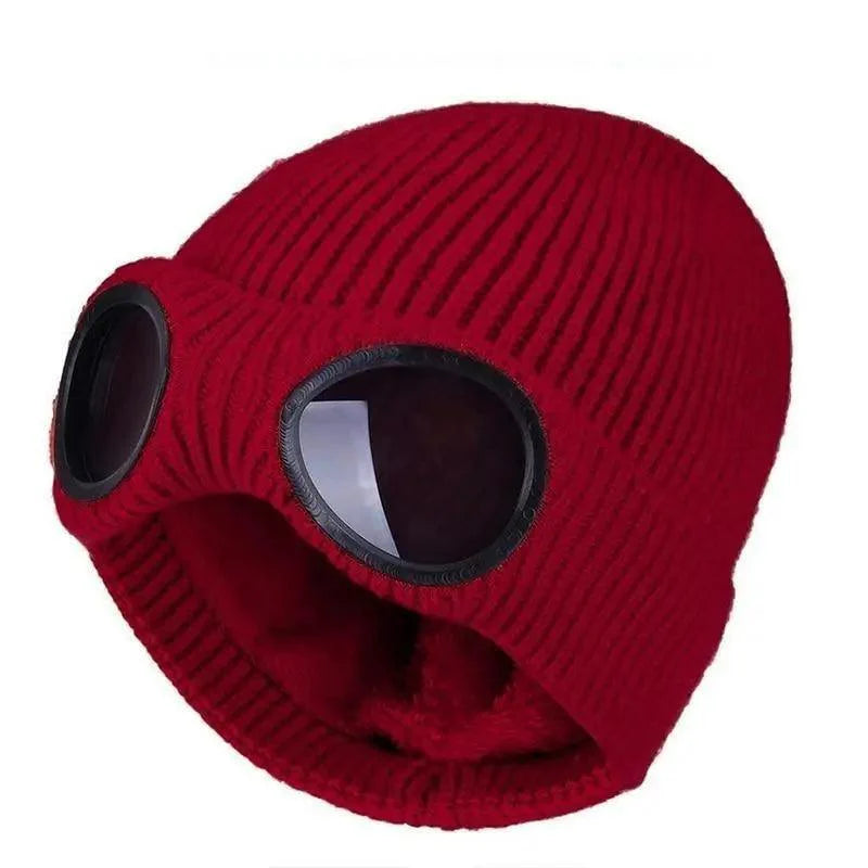 Warm Classic Unisex Wool Knitted Goggles Beanie