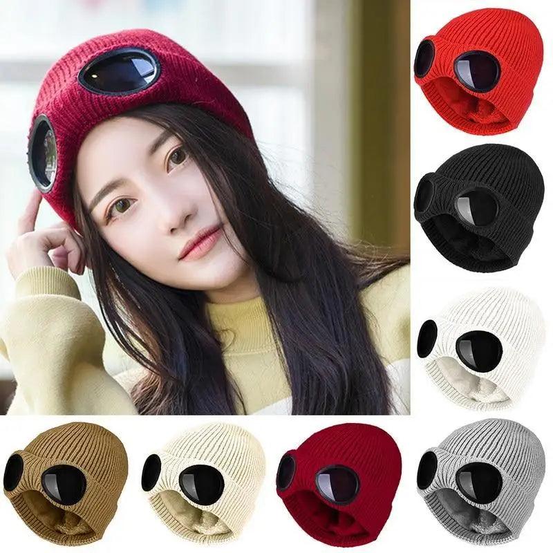 Warm Classic Unisex Wool Knitted Goggles Beanie