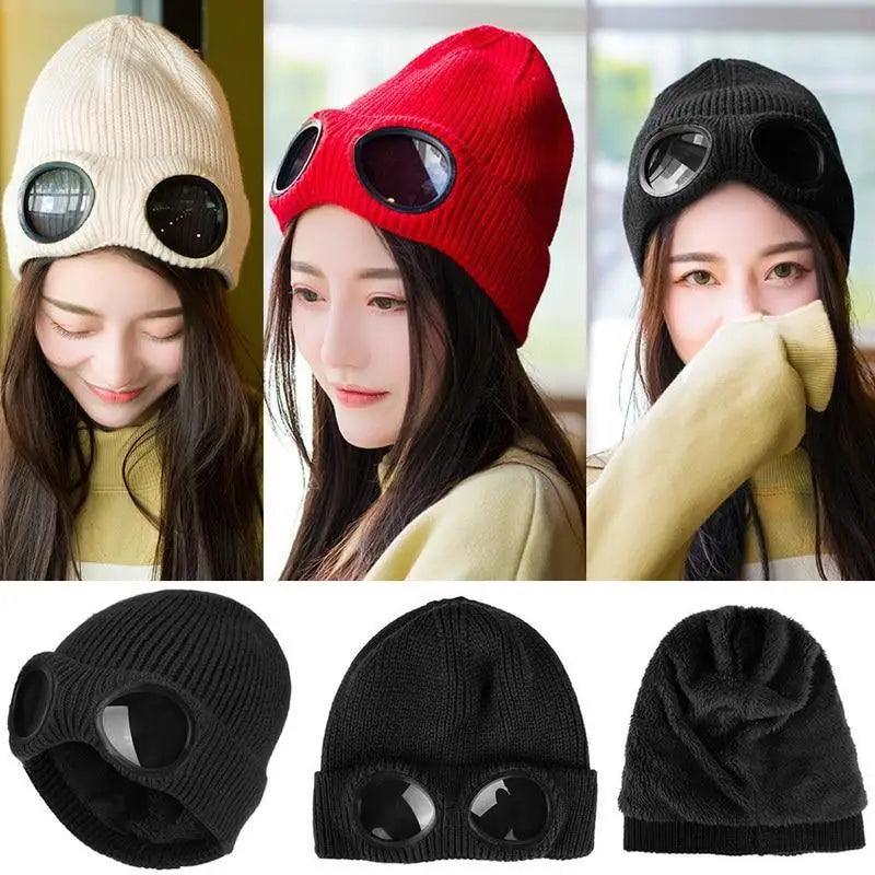 Warm Classic Unisex Wool Knitted Goggles Beanie