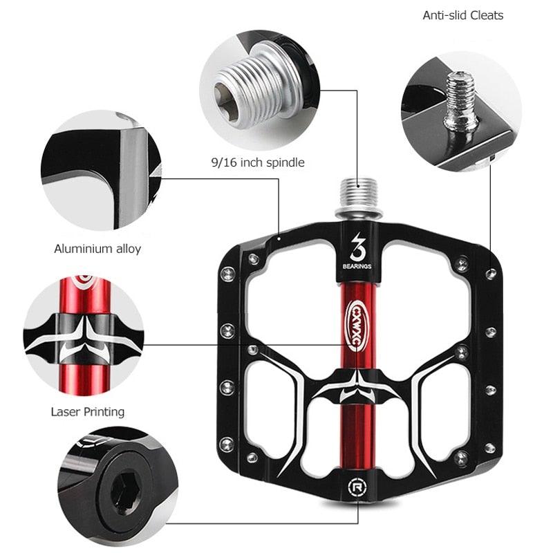 Wide Flat Mountain Road Cycling Bicycle Bike Pedal 3 Sealed Bearings 9/16 in Aluminum
