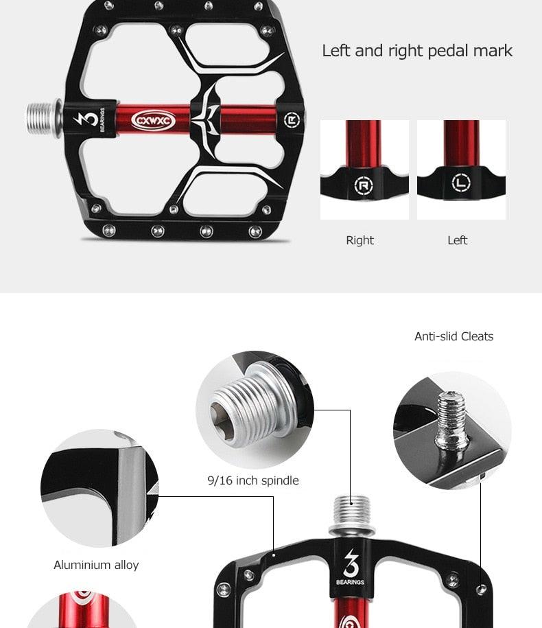 Wide Flat Mountain Road Cycling Bicycle Bike Pedal 3 Sealed Bearings 9/16 in Aluminum